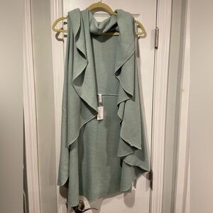 NWT Mia & Tess One Size Sage Green Shawl Collar Soft Knit Wrap Vest Duster